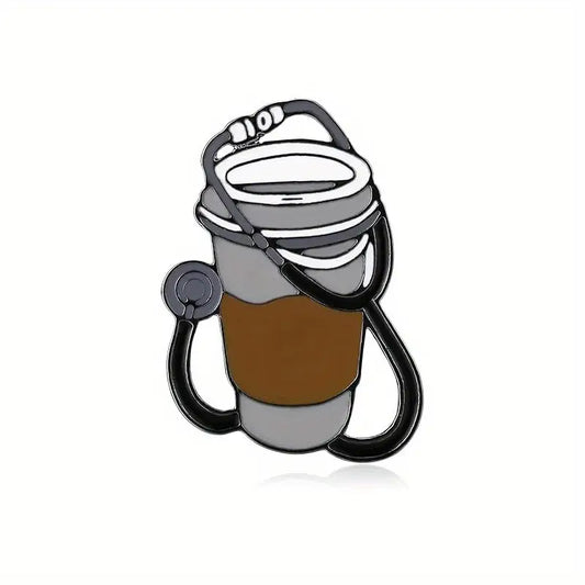 Coffee & Stethoscope Brooch Pin
